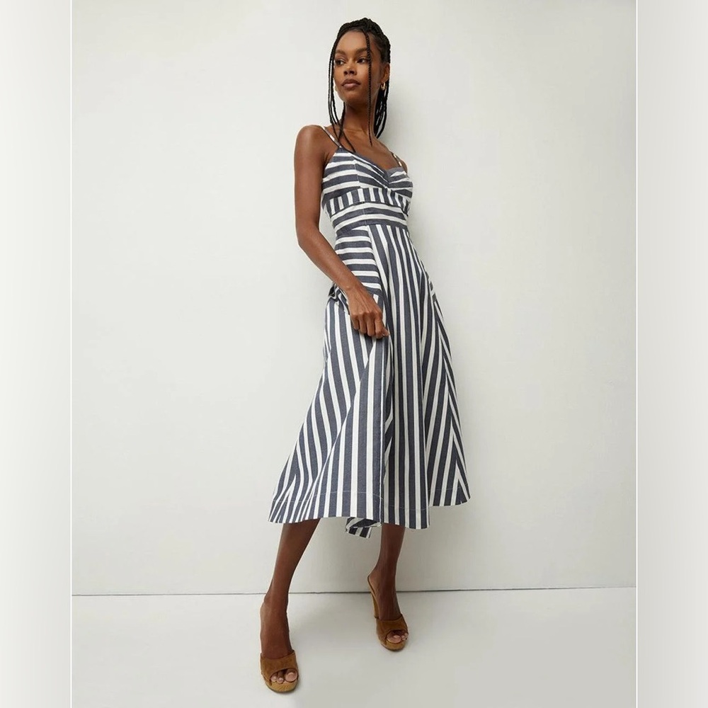 Veronica Beard Navy and White Striped Midi Dress